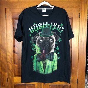 Lucky Irish Pug Green & Black Good Luck Comfy T-Shirt Festival